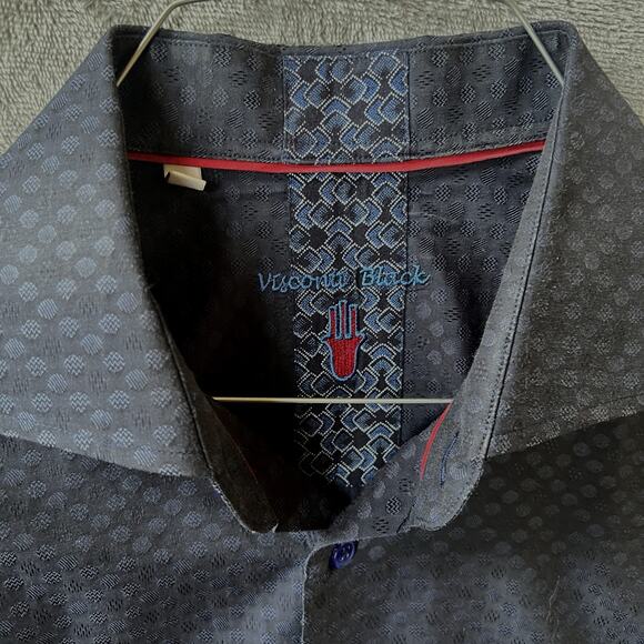 Visconti Men's Dress Shirt Long Sleeve XL Navy Blue Patterned Hidden Button - Picture 3 of 10